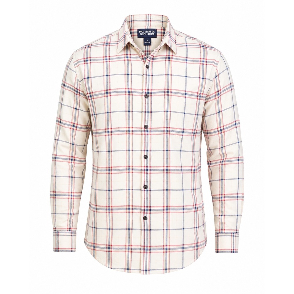 Polo Jeans Co Ralph Lauren Plaid Shirt Mens XL Vintage 90s Y2K Cotton Cream Red